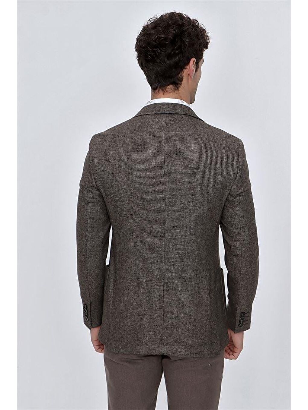 Koyu Kahverengi Desenli Mono Yaka Astarsız Elastanlı 6 Drop Comfort Fit Rahat Kesim Ceket 1002225169-6
