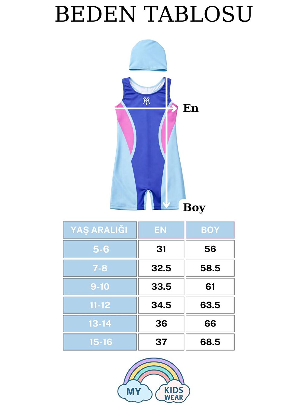 Mavi Kız Çocuk Deniz Yüzücü Mayoları 5-16 Yaş 12633-1
