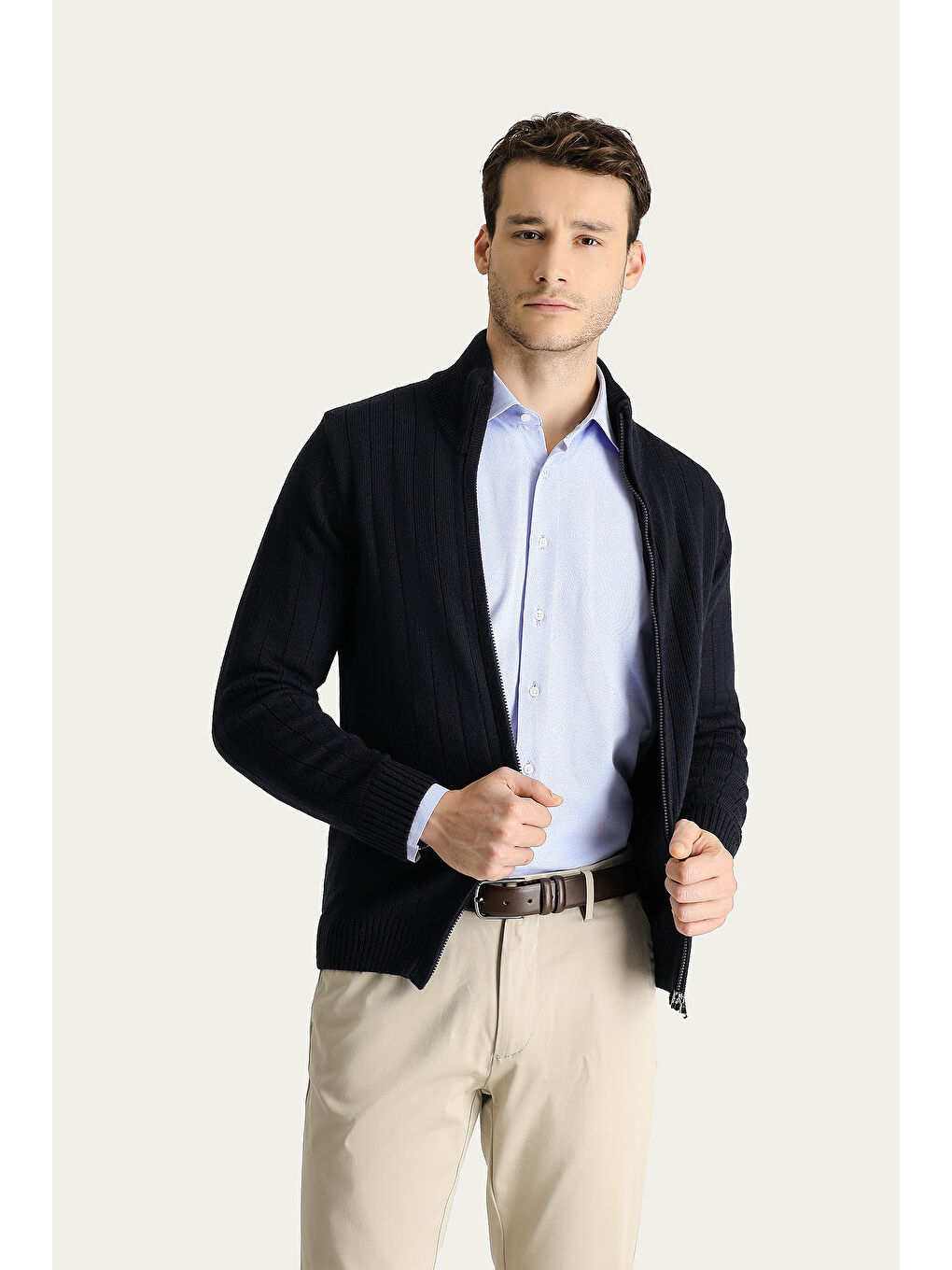 Lacivert Fermuarlı Triko Hırka-1