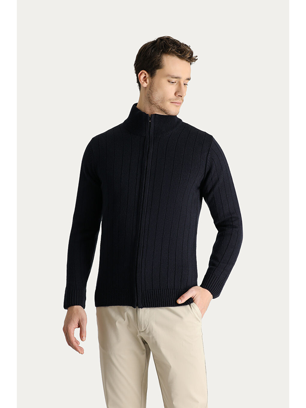 Lacivert Fermuarlı Triko Hırka-2