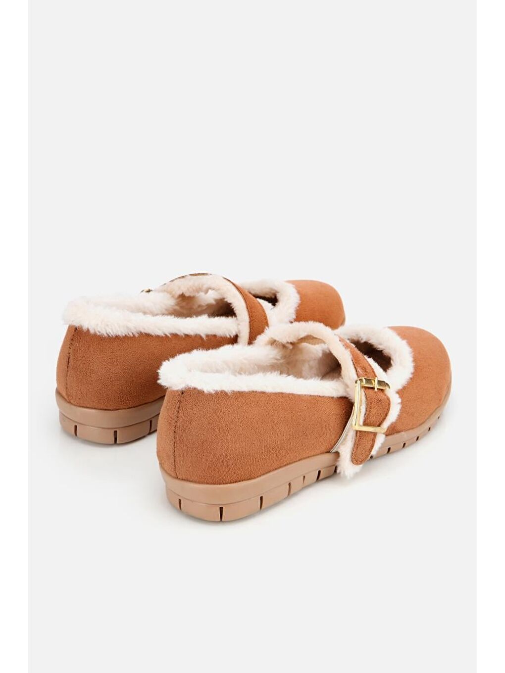 Kahverengi Kadın Taba Kürklü Kemerli Mary Jane Babet-2