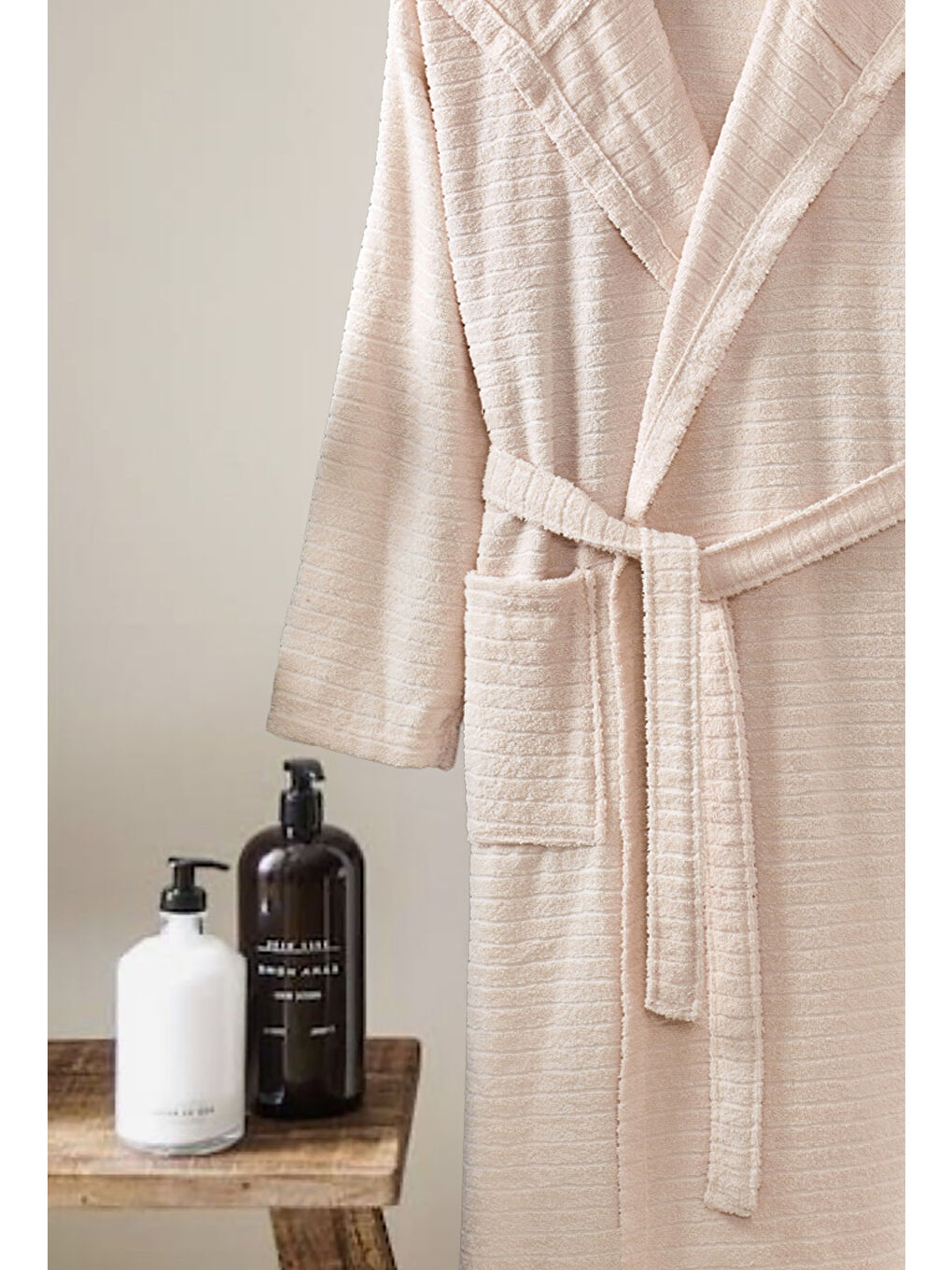 Bej Yüksek Kalite Kapüşonlu Bornoz Antrasit %100 Pamuklu-1