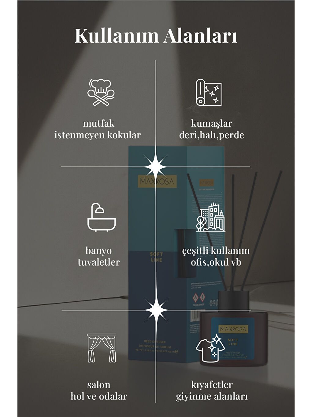 Karışık Maxrosa Soft Line Reed Diffuser Çubuklu Oda Kokusu 100 ml-2