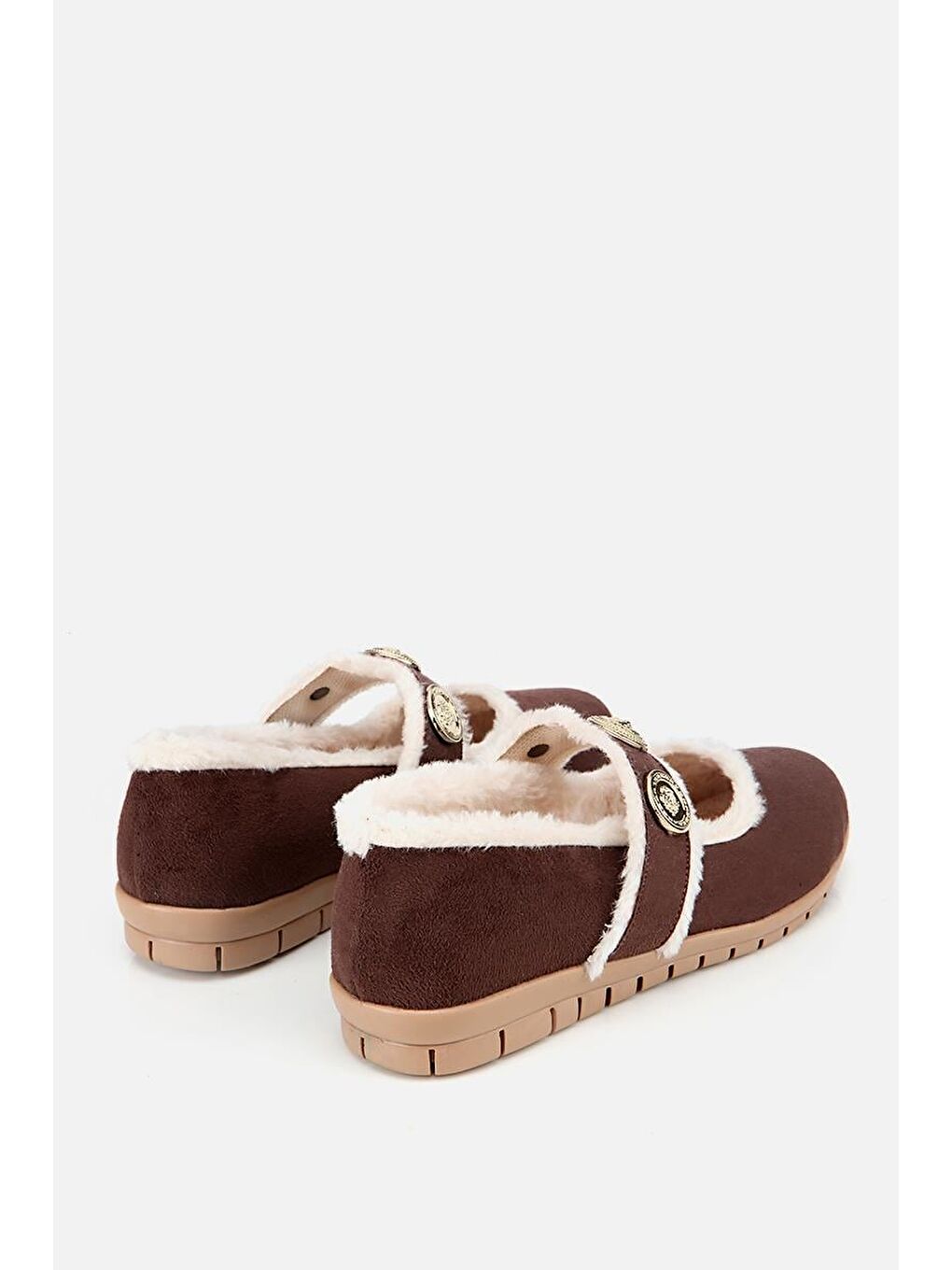 Kadın Kahverengi Kürklü Tokalı Mary Jane Babet-1