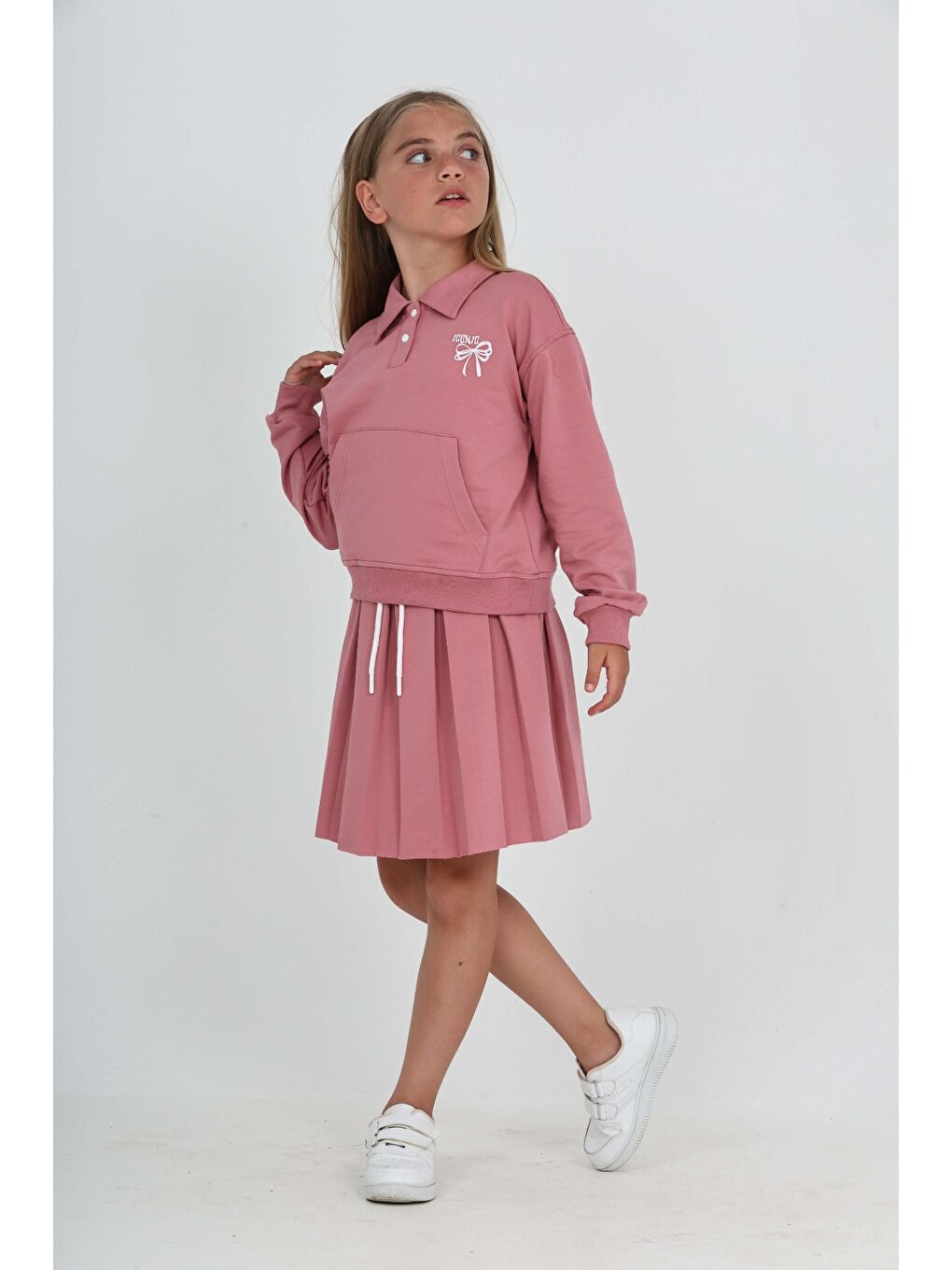 Pembe Toontoy Kız Çocuk Fiyonk Nakışlı Etekli Takım-2