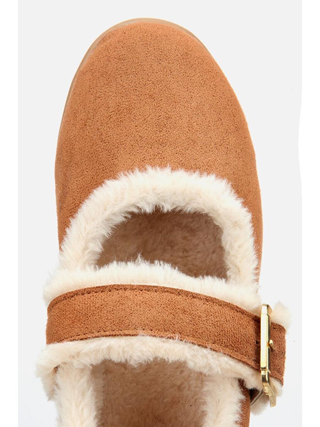 Kahverengi Kadın Taba Kürklü Kemerli Mary Jane Babet-4