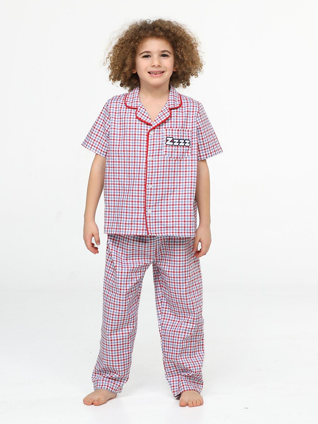 Karışık Zzzz Pamuklu Dokuma Ekose Pijama Takım