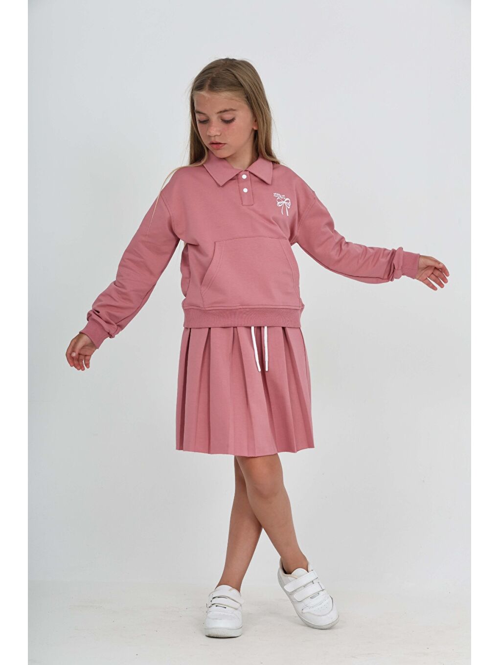 Pembe Toontoy Kız Çocuk Fiyonk Nakışlı Etekli Takım-3