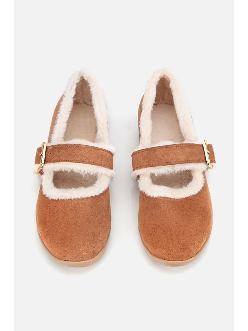 Kahverengi Kadın Taba Kürklü Kemerli Mary Jane Babet-5