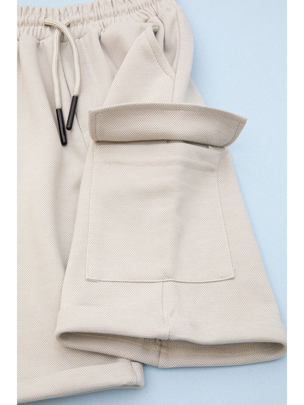 Ekru Krem Beli Lastikli Jogger Kumaş Tek Kargo Cepli Erkek Çocuk Şort 21156-3