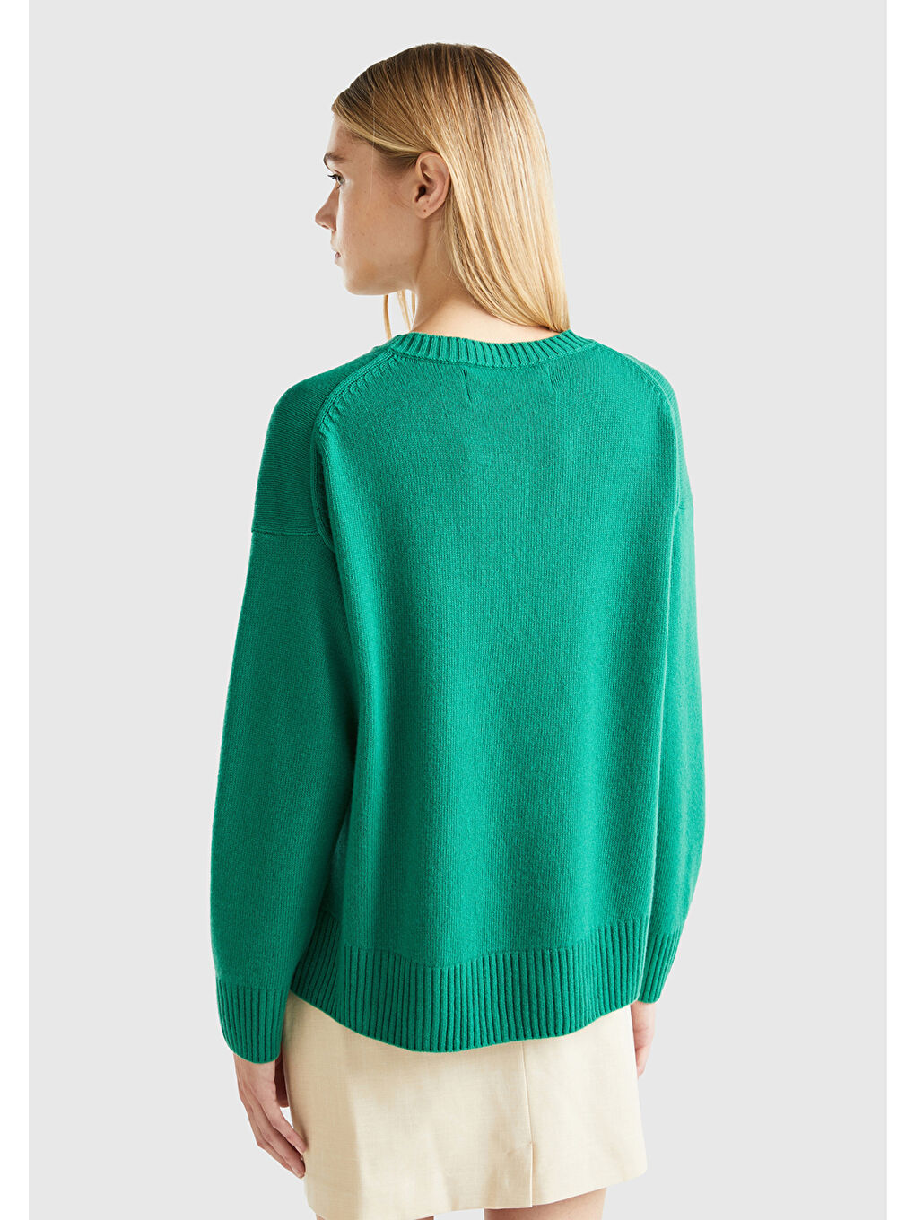 Kadın Yeşil Yün Karışımlı Boxy Fit Kazak-2