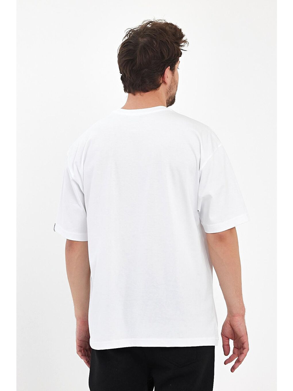 Beyaz Oversize Fit Bisiklet Yaka %100 Pamuk Love's For Show Baskılı Erkek T-Shirt RF0397-5