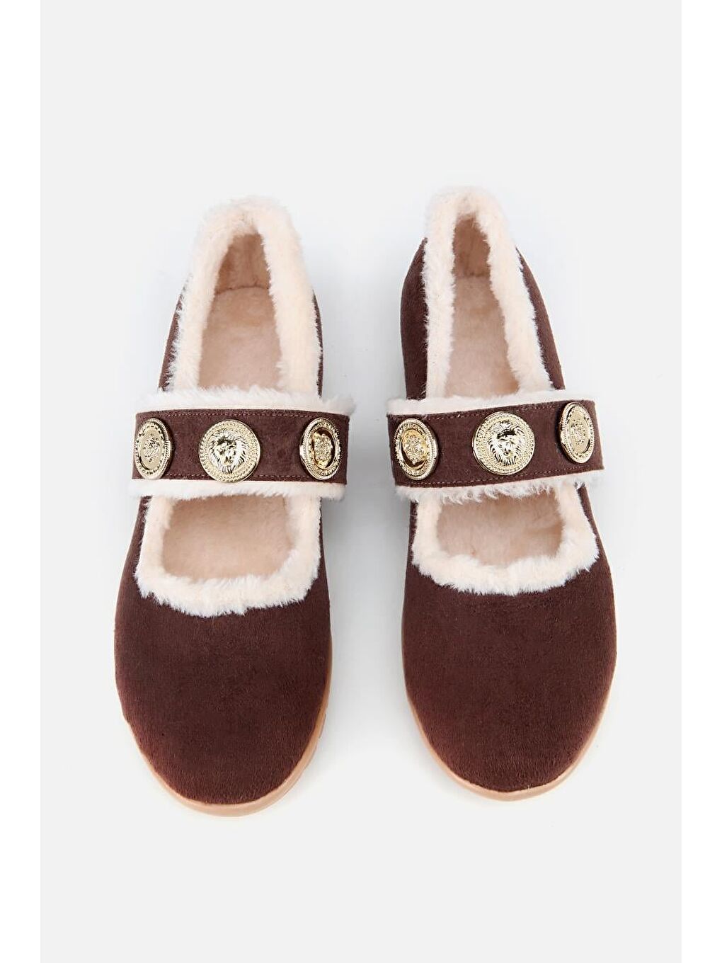 Kadın Kahverengi Kürklü Tokalı Mary Jane Babet-4