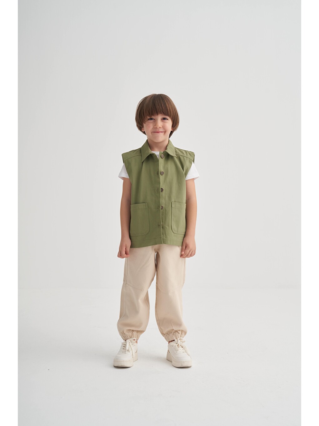 Yeşil Gabardin Yelek 2-7 Yaş Olive