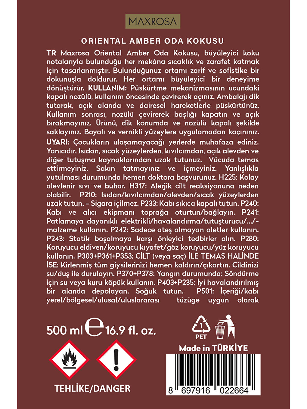 Karışık Maxrosa Oriantal Amber Room Spray Oda Spreyi 500 ml-3