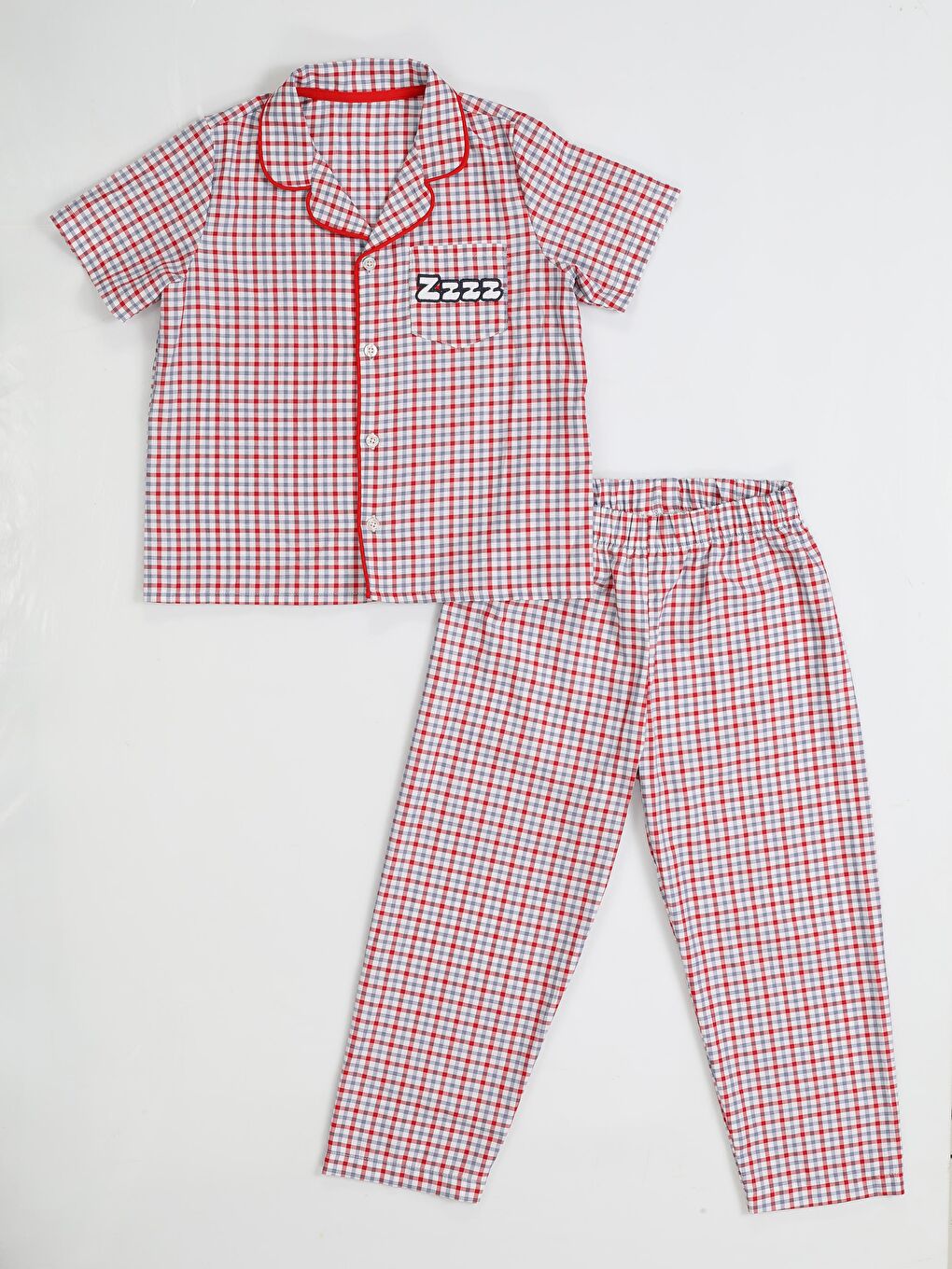 Karışık Zzzz Pamuklu Dokuma Ekose Pijama Takım-2