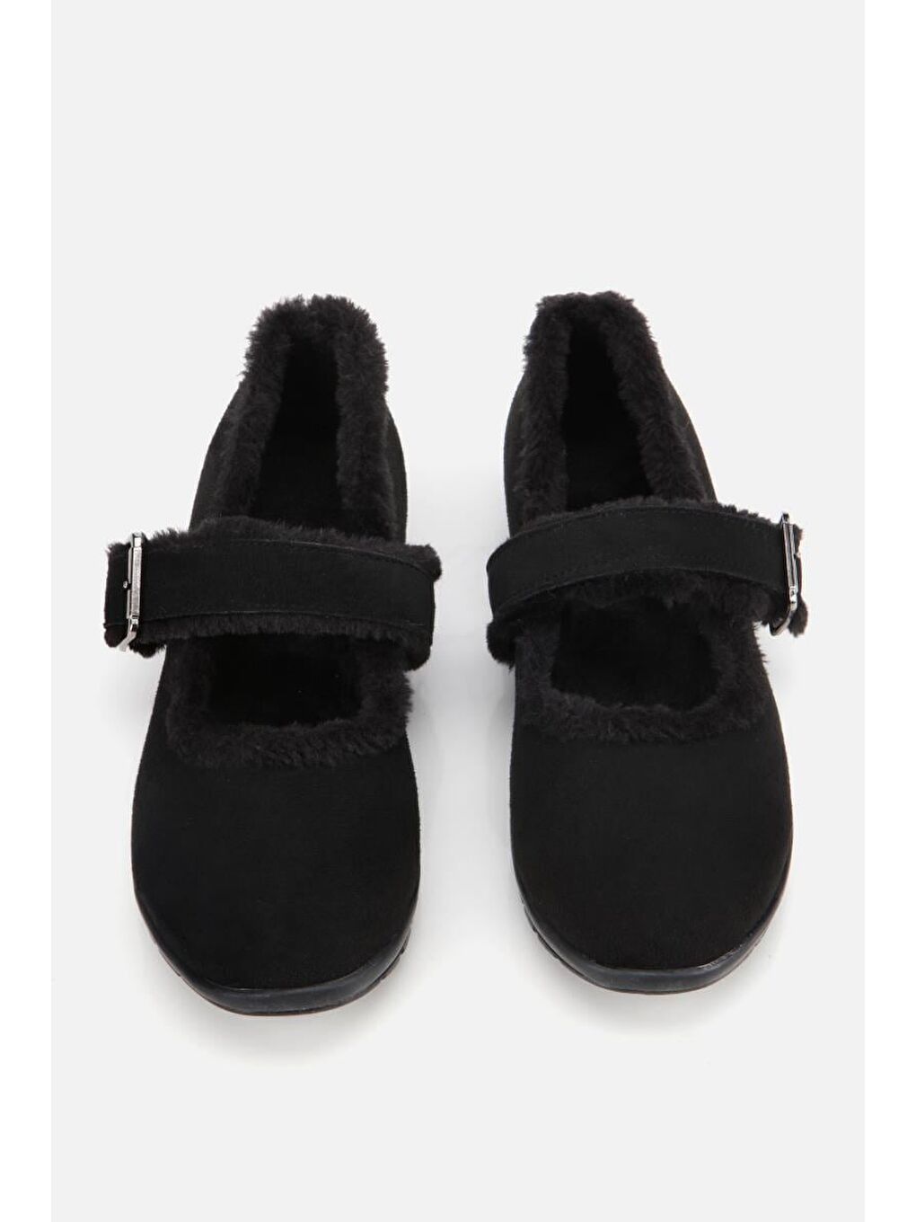 Kadın Siyah Kürklü Kemerli Mary Jane Babet-5