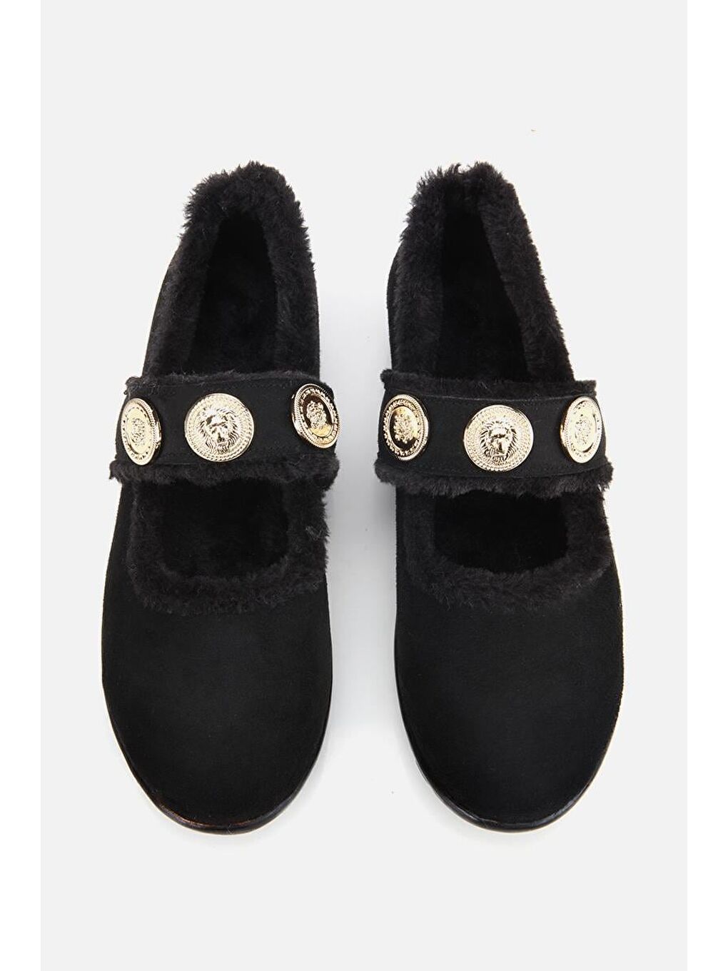 Kadın Siyah Kürklü Tokalı Mary Jane Babet-5