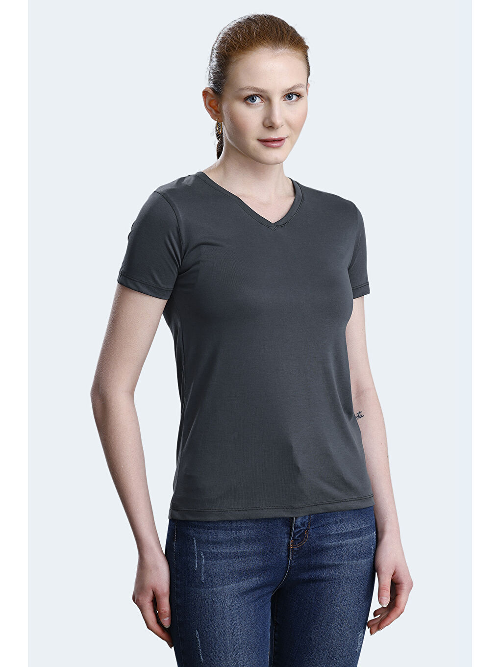 Karışık PERICAS 5 li Set Kadın Ekru - Koyu Gri - Siyah - Mürdüm - Bordo Tişört-4