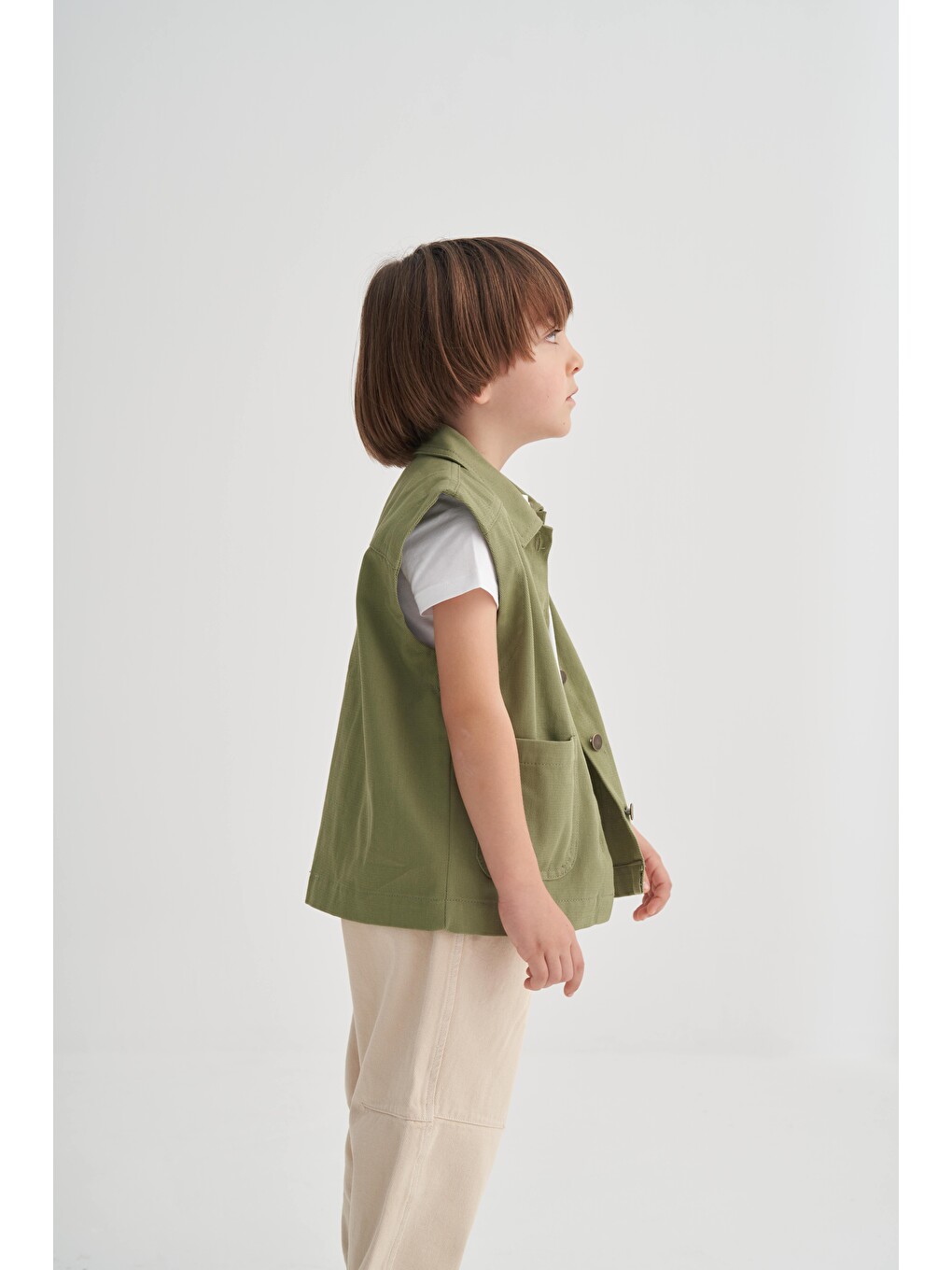 Yeşil Gabardin Yelek 2-7 Yaş Olive-1