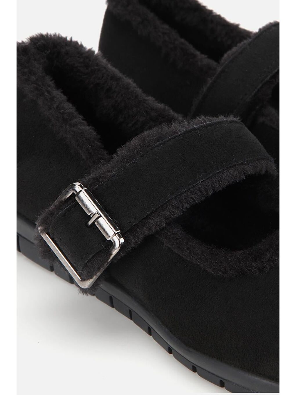 Kadın Siyah Kürklü Kemerli Mary Jane Babet-6