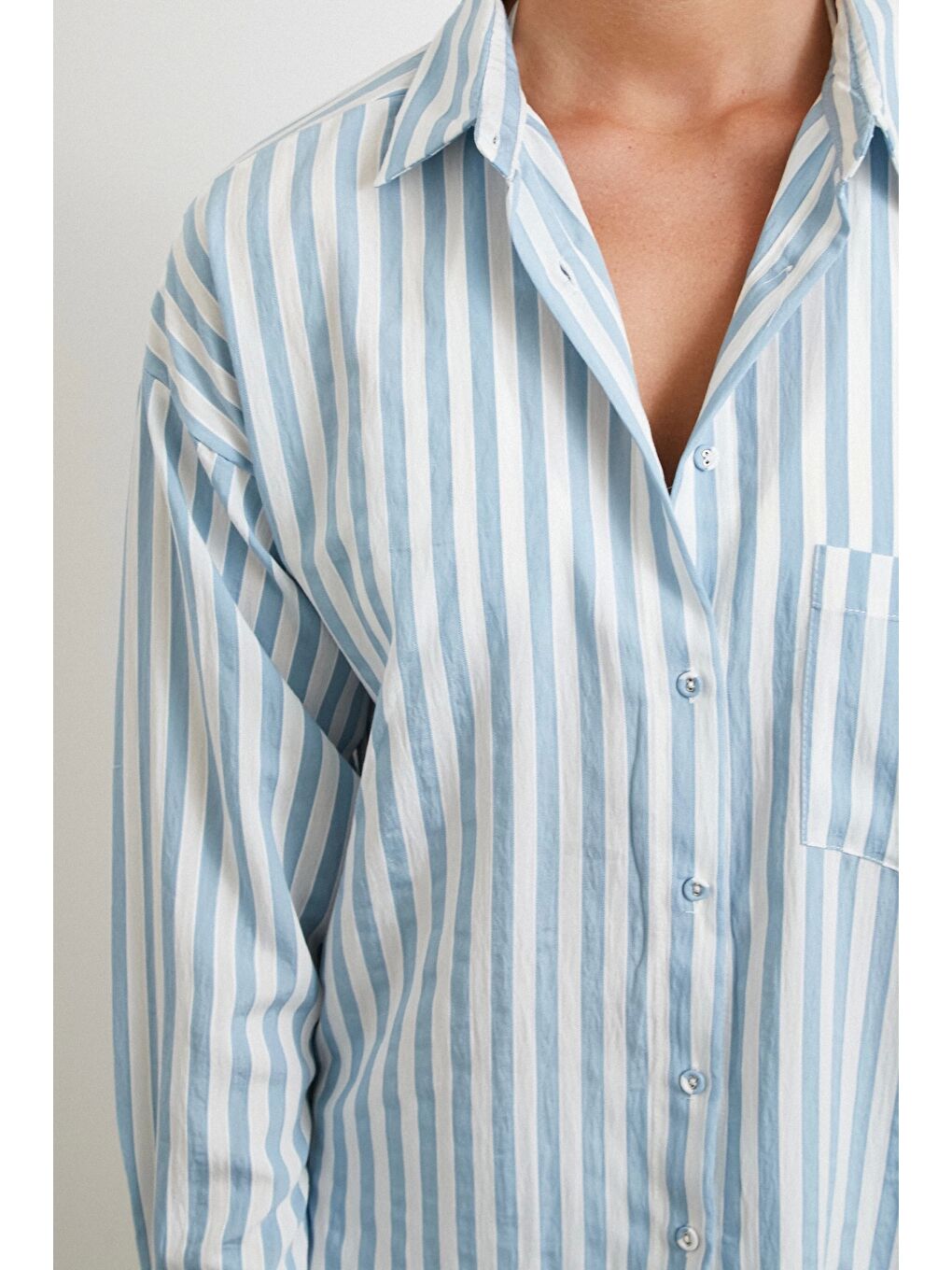 Multi Çizgili Cepli Gömlek Mavi-3