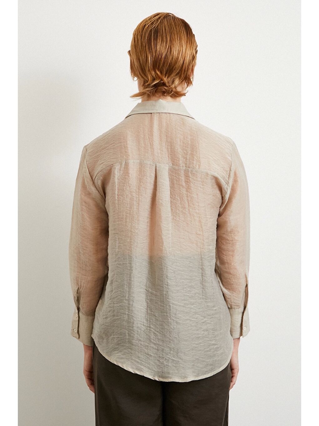 Modal Basic V Yaka Gömlek Bej-5