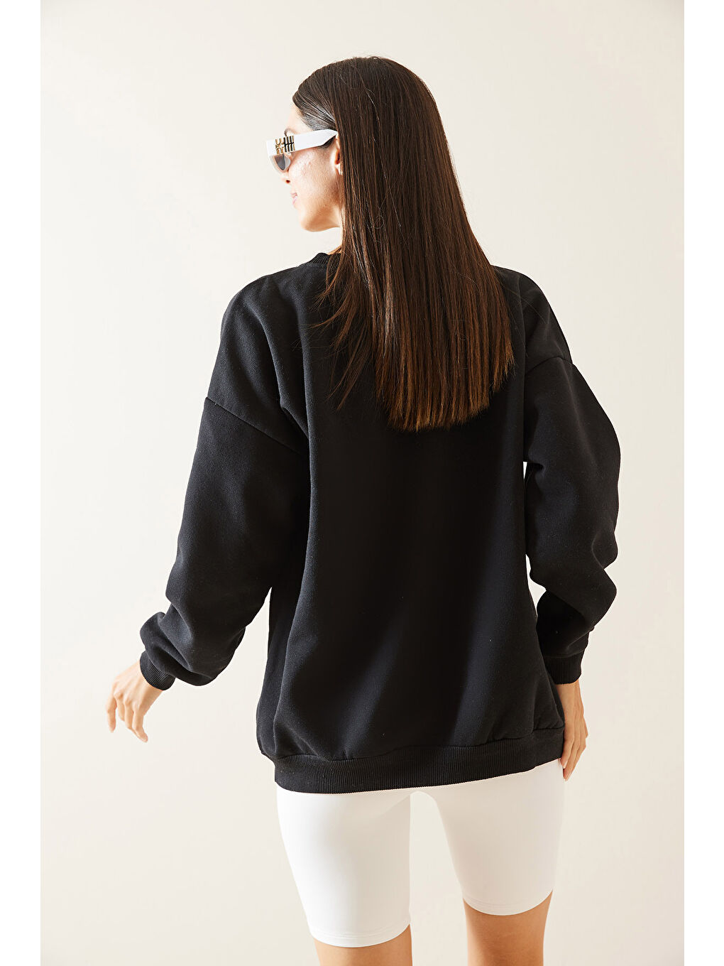 XHAN Siyah Bisiklet Yaka Nakışlı Sweatshirt 5KXK8-48979-02 - 4