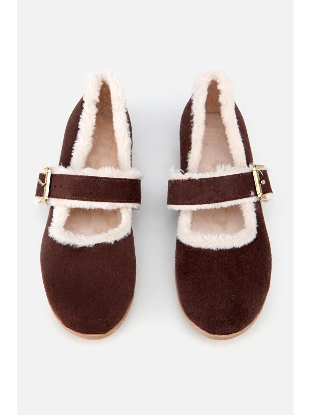 Kadın Kahverengi İçi Kürklü Gold Detaylı Bantlı Babet-5