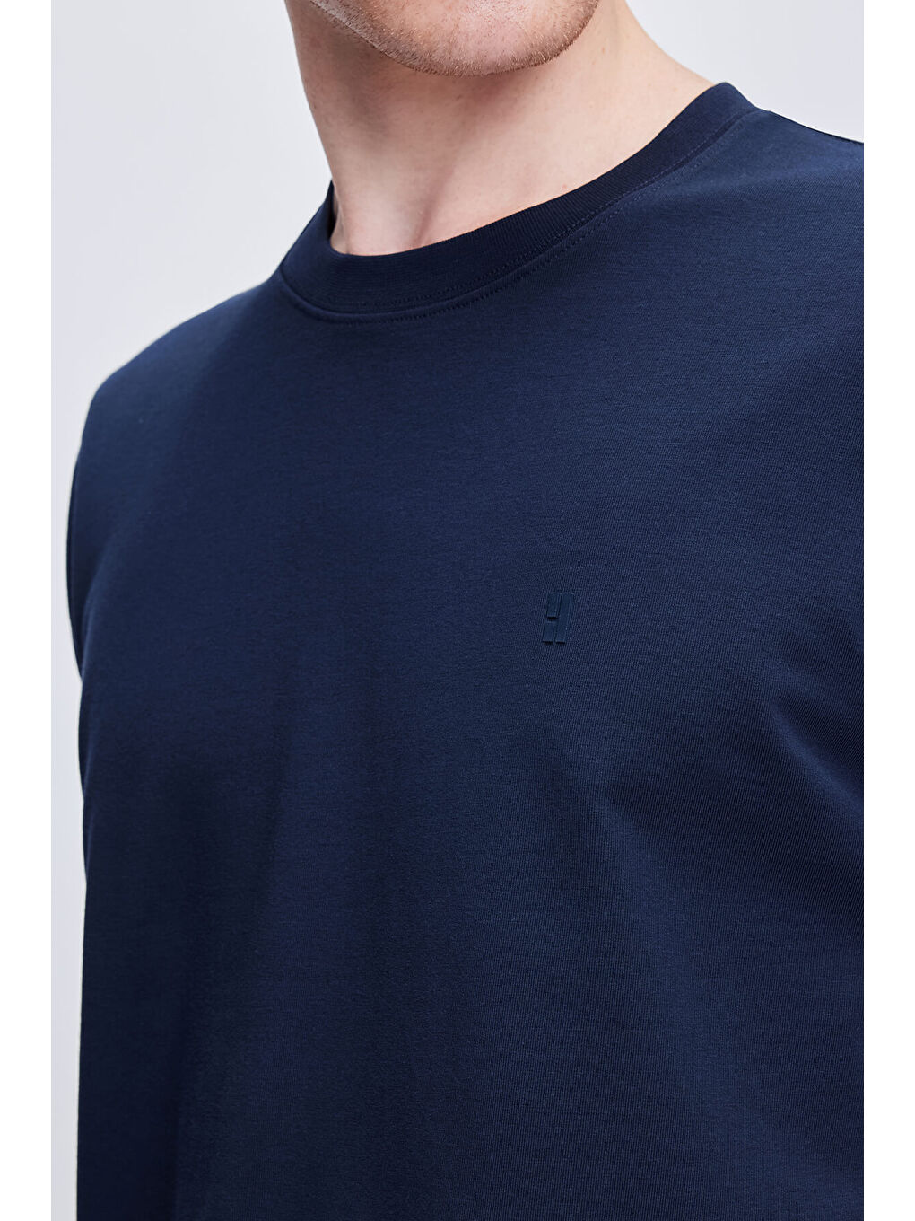 Lacivert Regular Fit Bisiklet Yaka Pamuklu Tişört-3