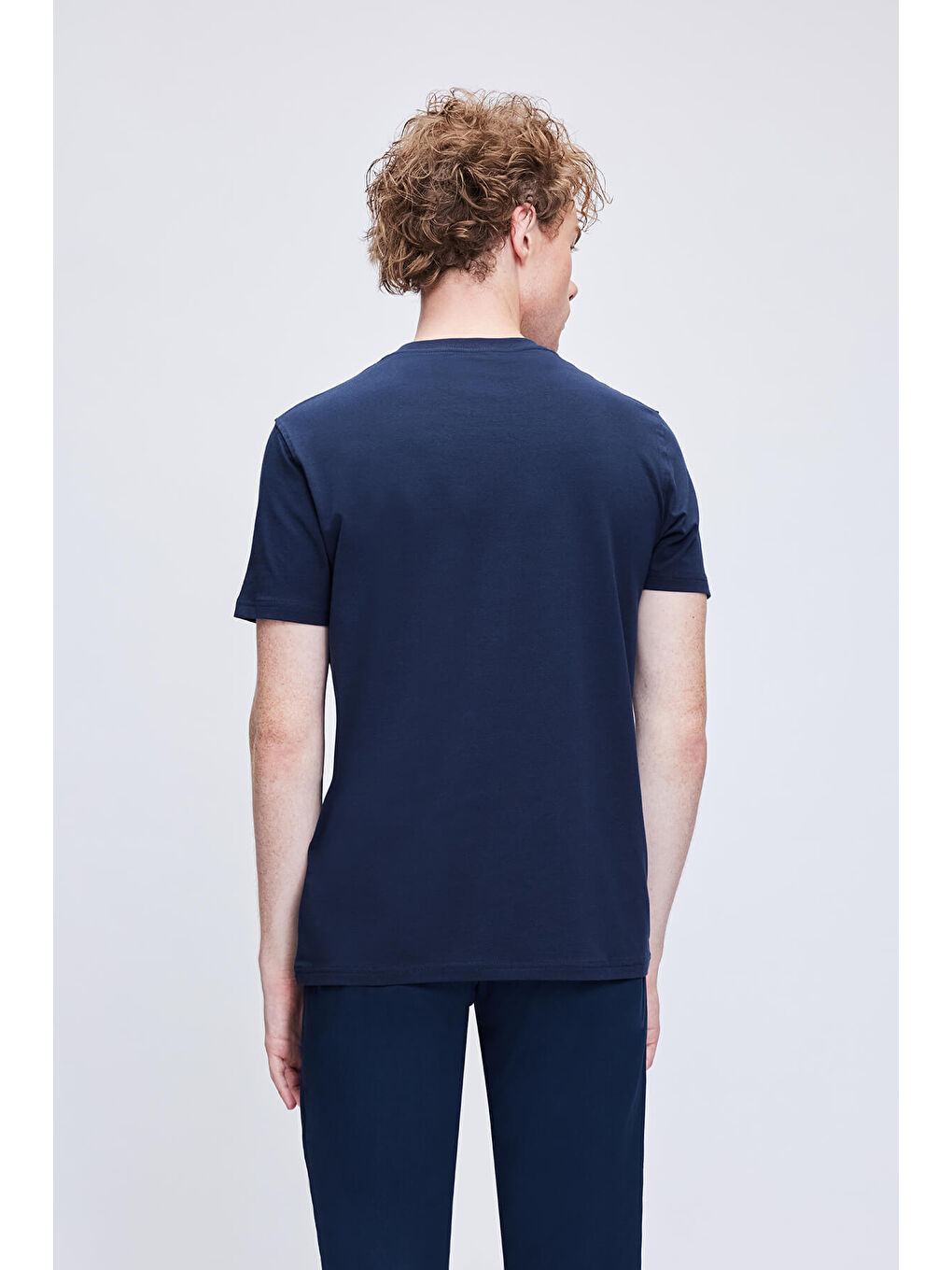 Lacivert Regular Fit Bisiklet Yaka Pamuklu Tişört-4