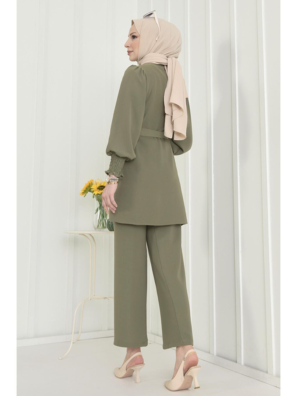 Hakim Yaka Kadın Haki Tunik+Pantolon - 13019-5