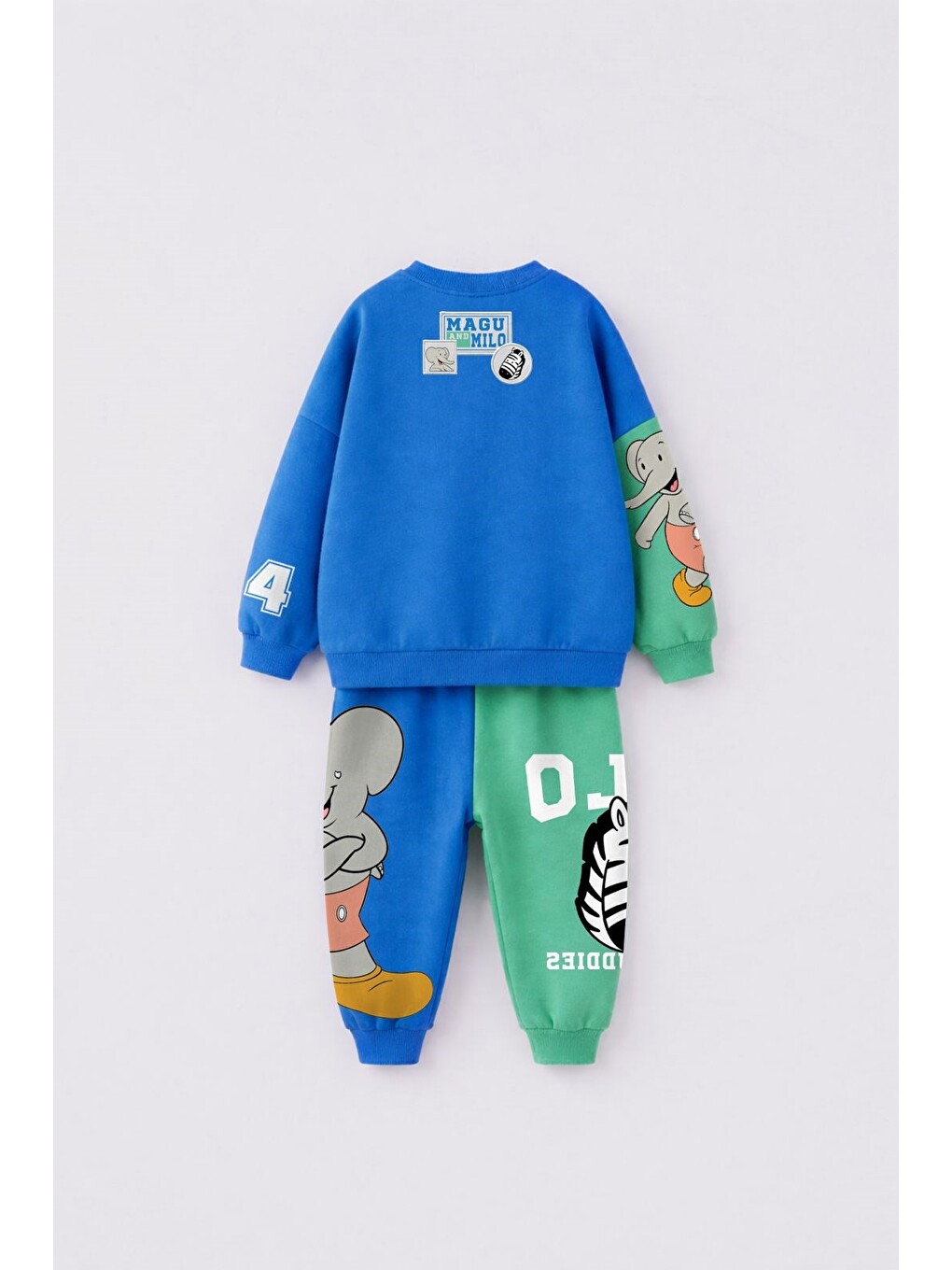 Karışık Çocuk Ve Milo Baskılı Mavi Yeşil Sweatshirt Ve Eşofman Altı Takımı-2