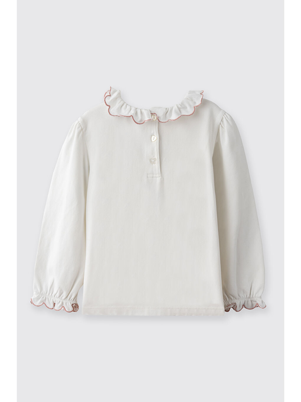 Kız Bebek Nakış Detaylı Uzun Kollu Ekru Tişört-1