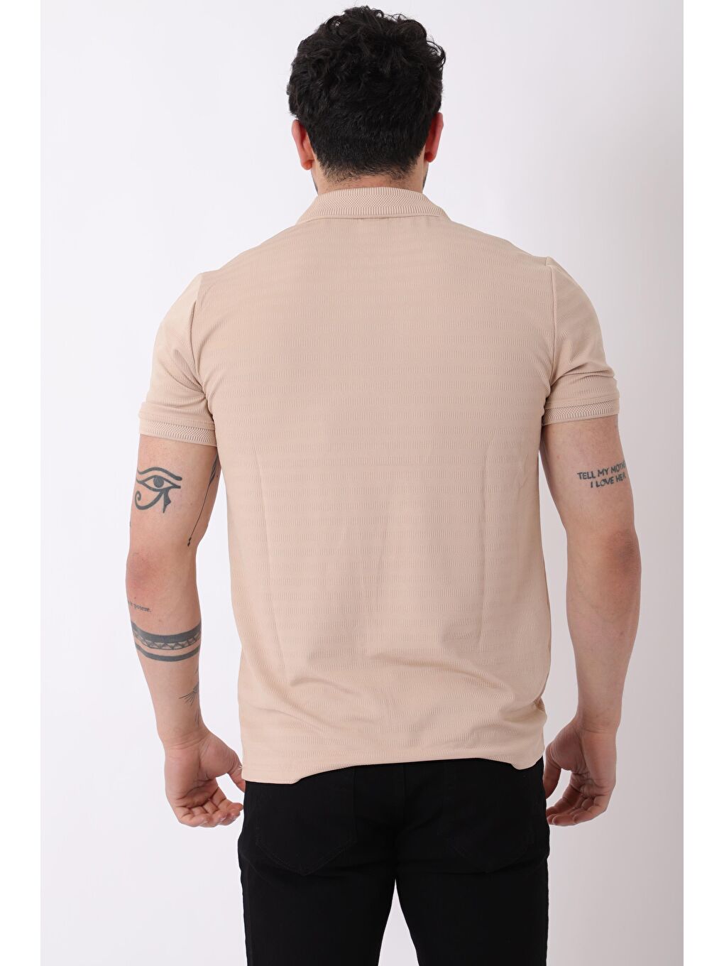 Stilkombin Bej Desenli Yakalı Yarım Fermuar Erkek Tişört JS C-1032_30421 - 6
