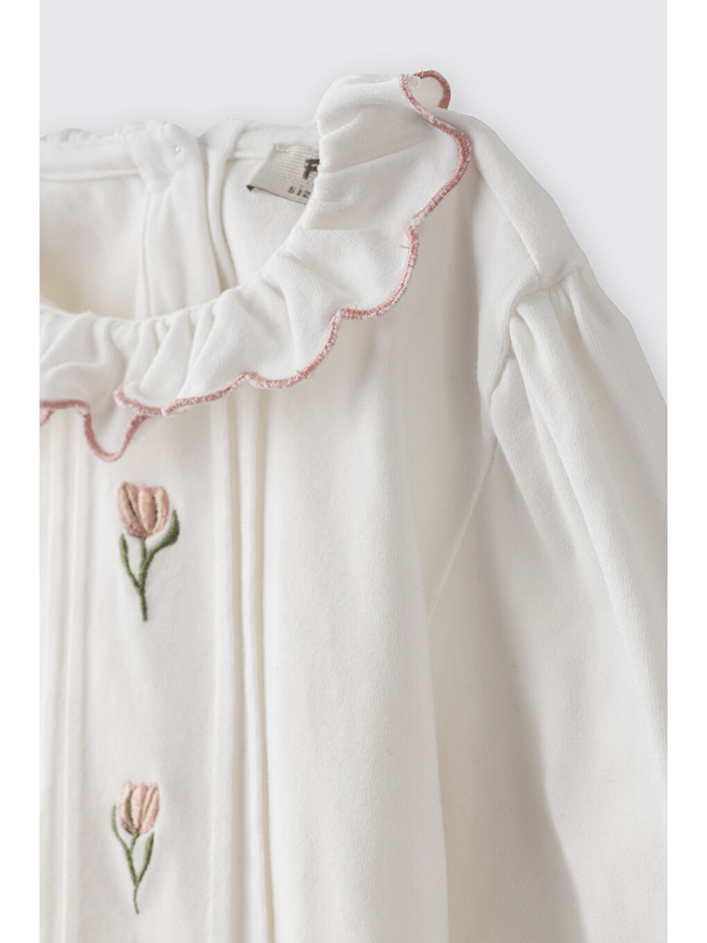 Kız Bebek Nakış Detaylı Uzun Kollu Ekru Tişört-2