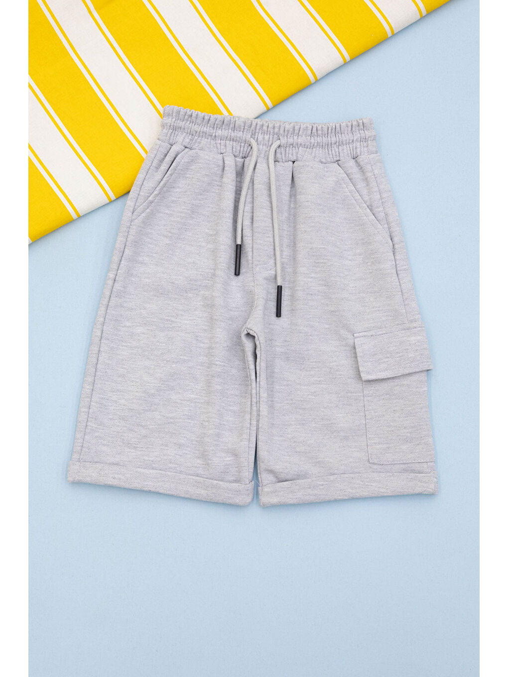 Gri Beli Lastikli Jogger Kumaş Tek Kargo Cepli Erkek Çocuk Şort 21154