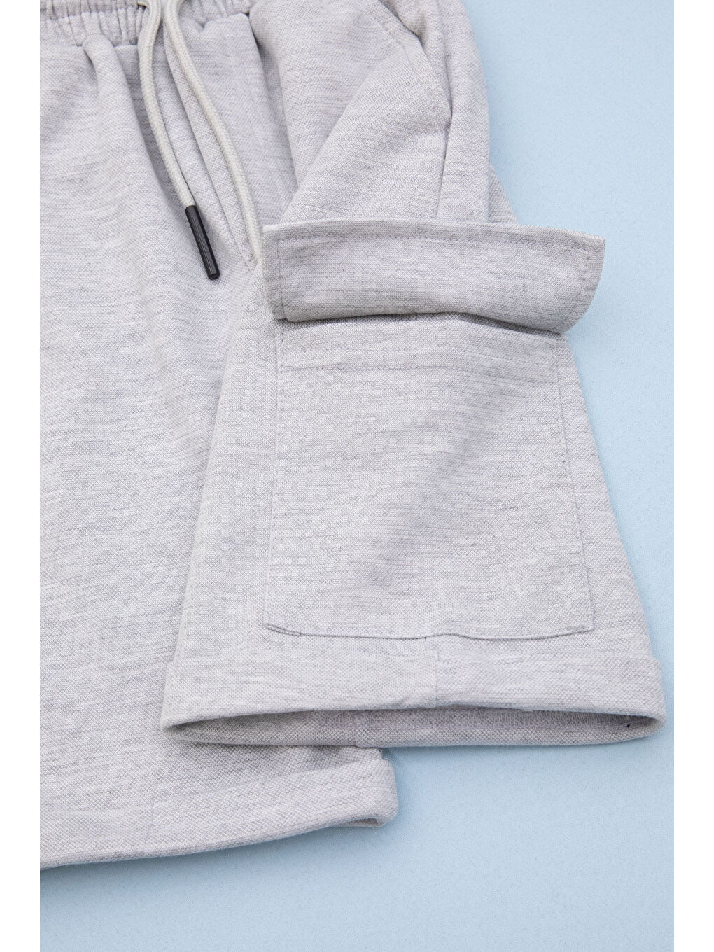 Gri Beli Lastikli Jogger Kumaş Tek Kargo Cepli Erkek Çocuk Şort 21154-1