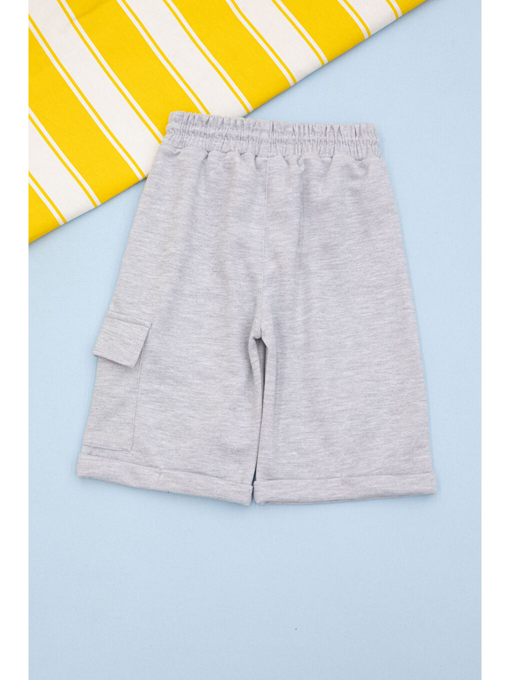 Gri Beli Lastikli Jogger Kumaş Tek Kargo Cepli Erkek Çocuk Şort 21154-2
