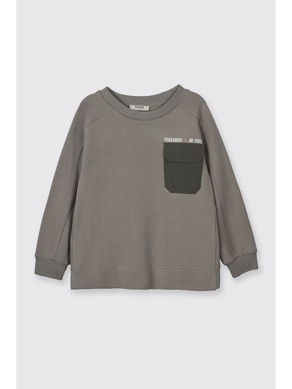 Erkek Çocuk Yuvarlak Yaka Cepli Baskılı Parça Detaylı Antrasit Sweatshirt-2