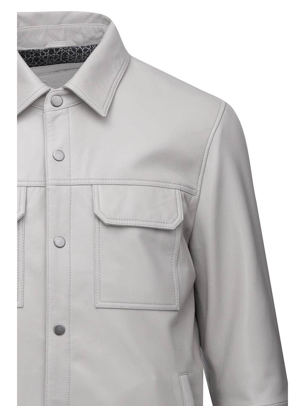 Bej Taş Regular Fit Bebe Yaka 100% Hakiki Deri Mont-4