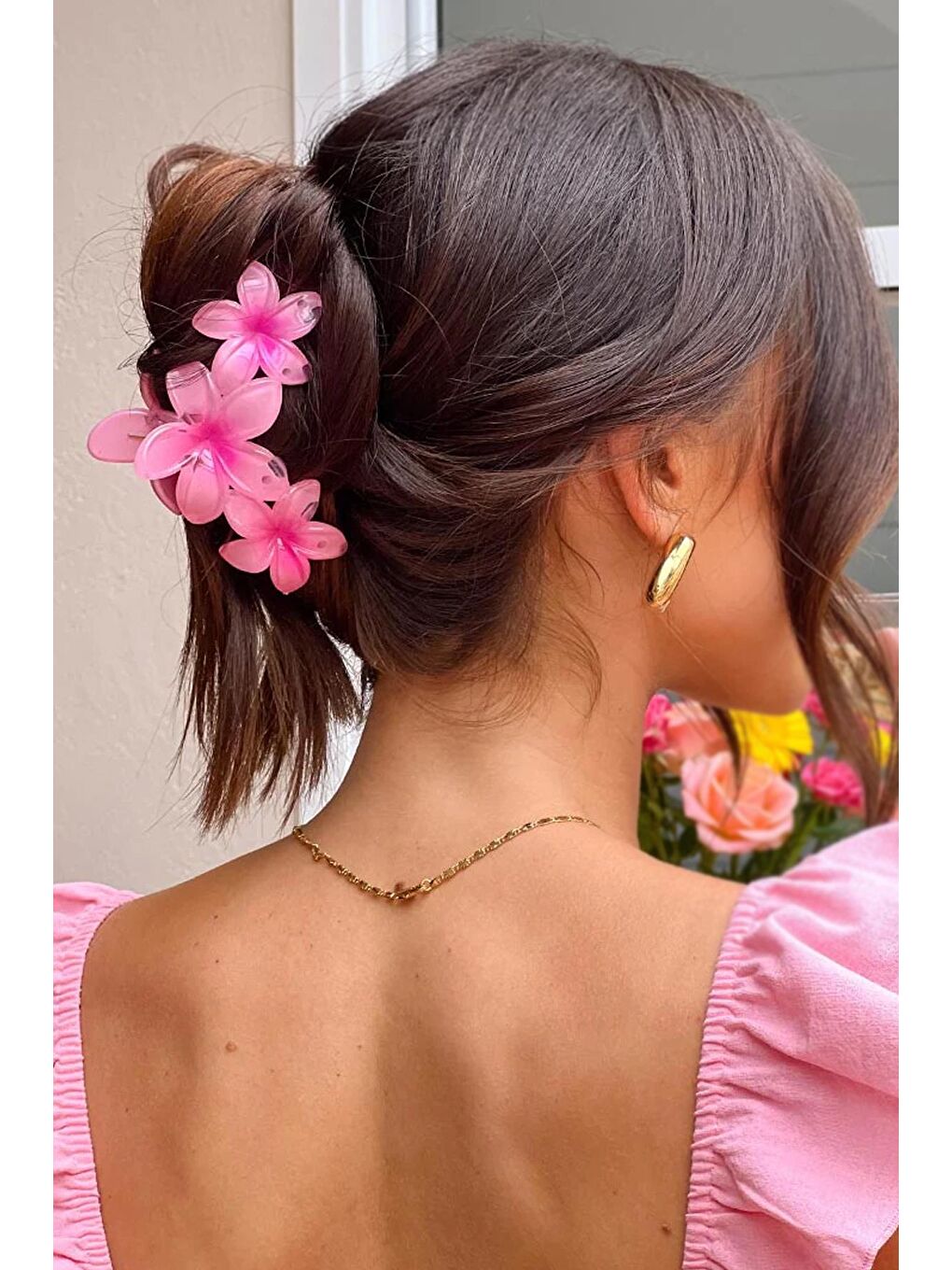 Pembe Üçlü Çiçekli Mandal Saç Tokası-2