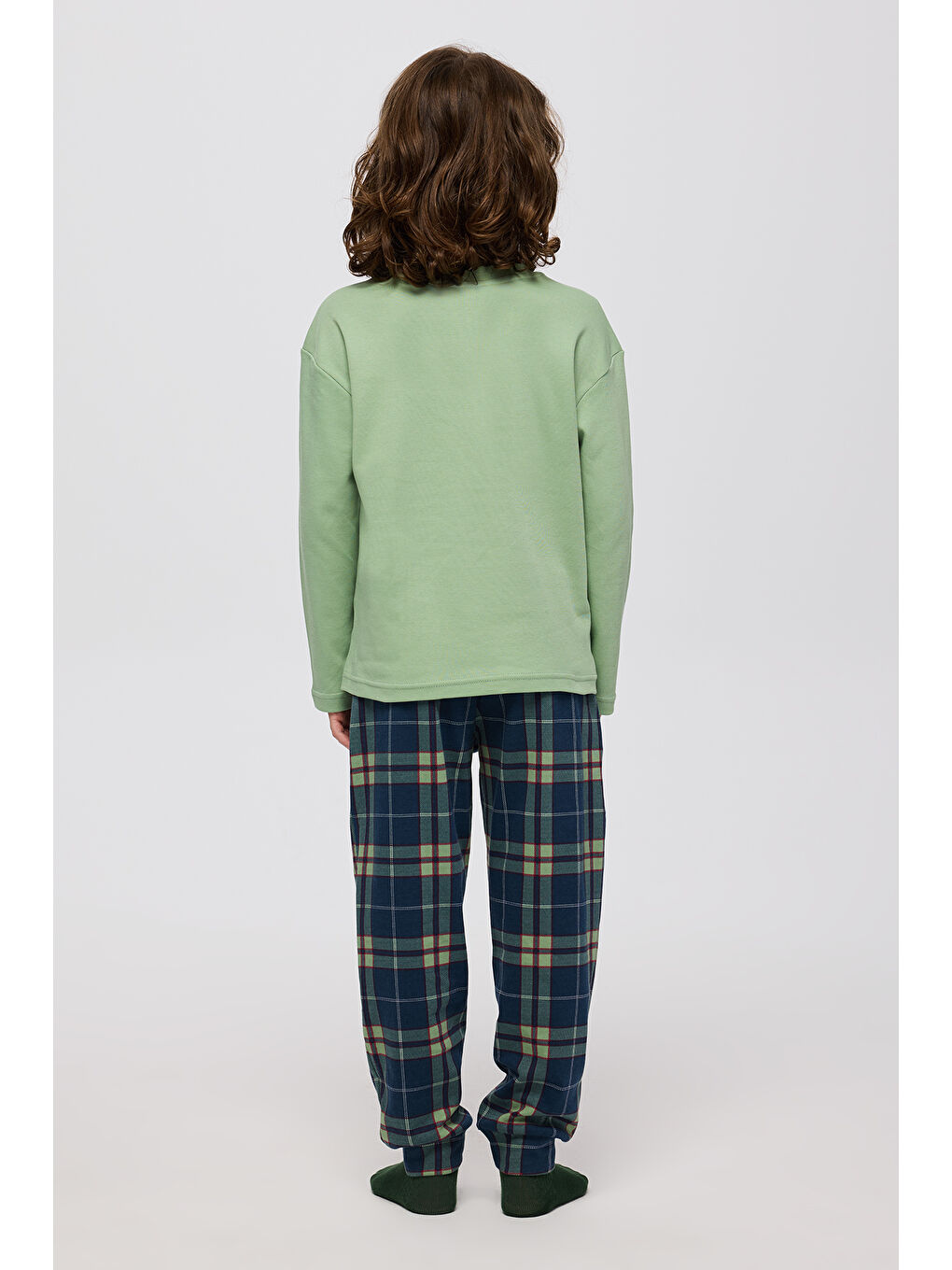 Erkek Çocuk Ekose Desenli Yeşil Pijama Takımı-1