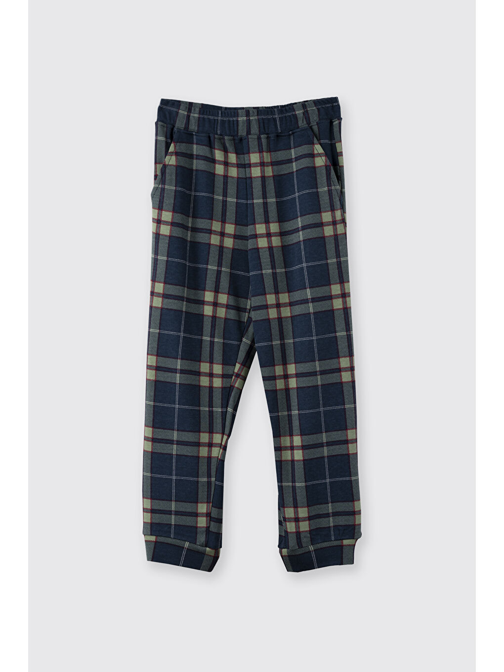 Erkek Çocuk Ekose Desenli Yeşil Pijama Takımı-8