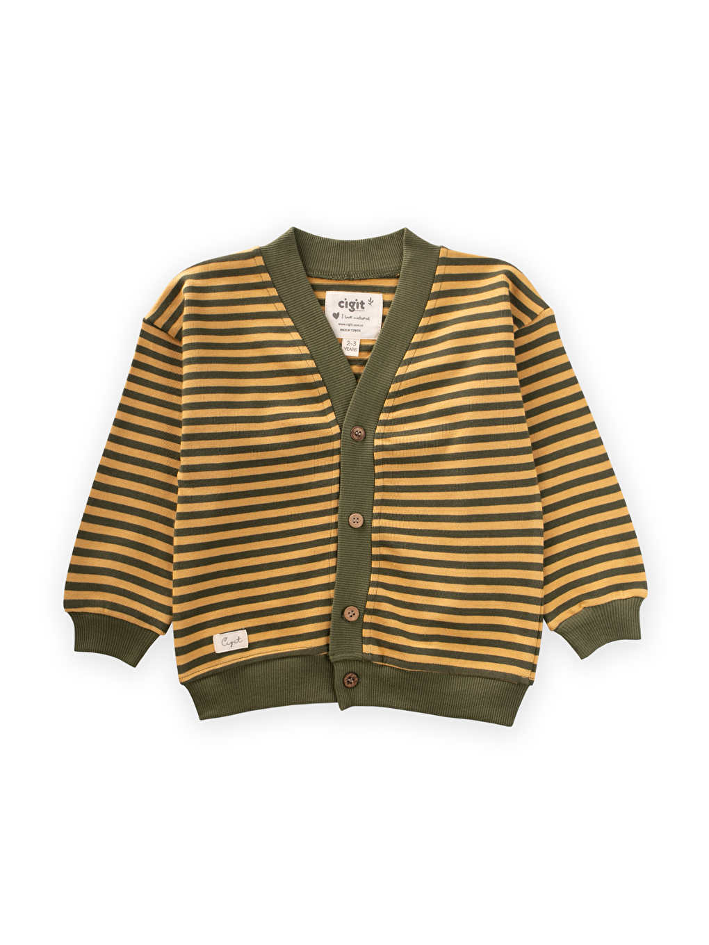 Sarı Çizgili Triko Hırka 0-4 Yaş Hardal Haki