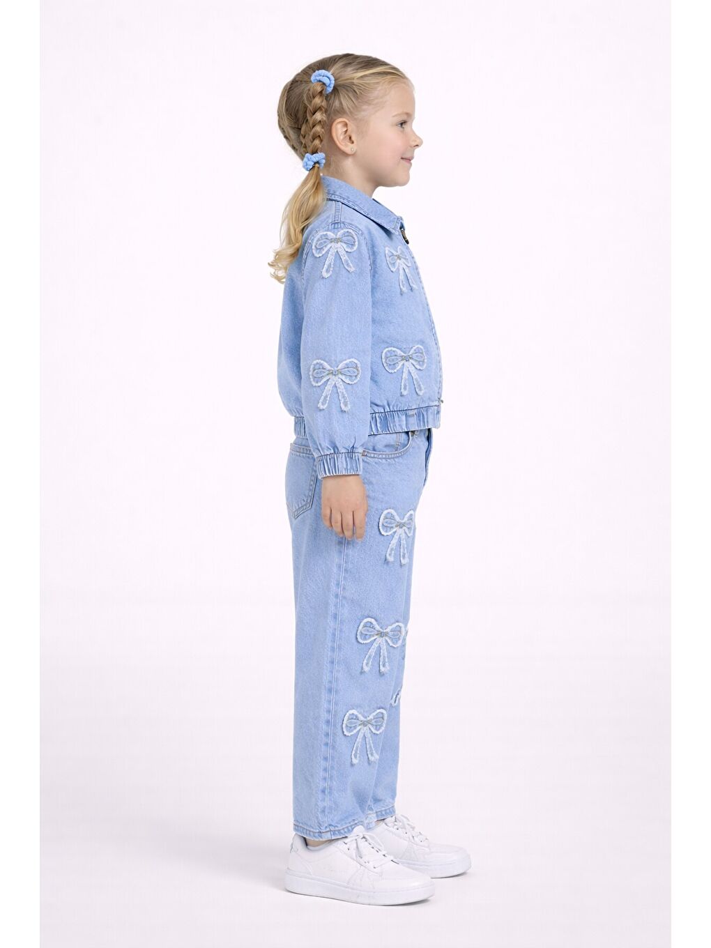 Mavi Kız Çocuk Kurdele Desenli Jean Takım-2