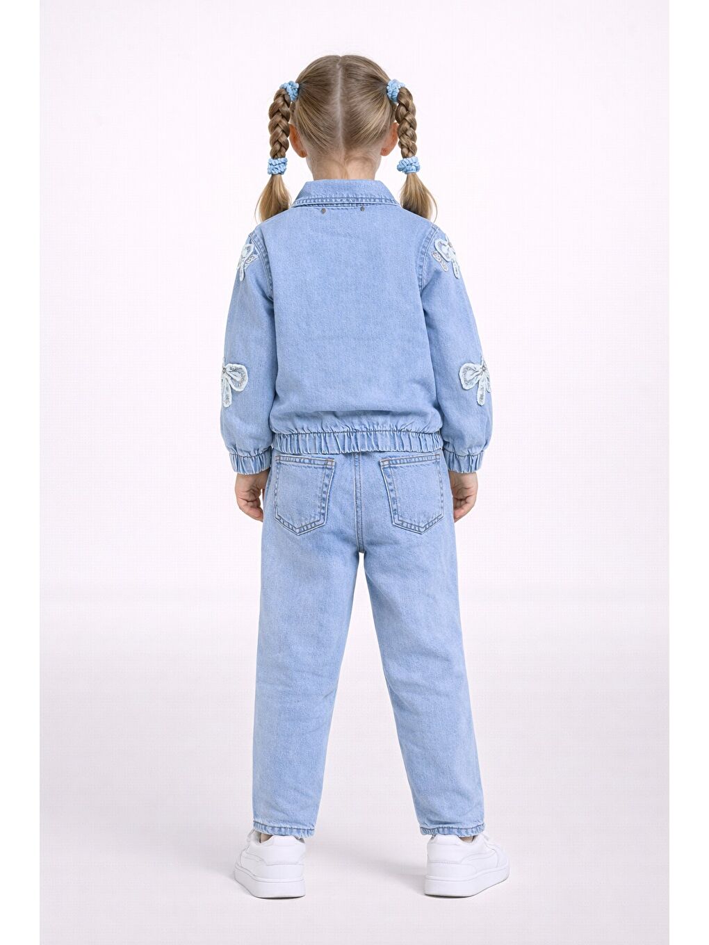 Mavi Kız Çocuk Kurdele Desenli Jean Takım-3