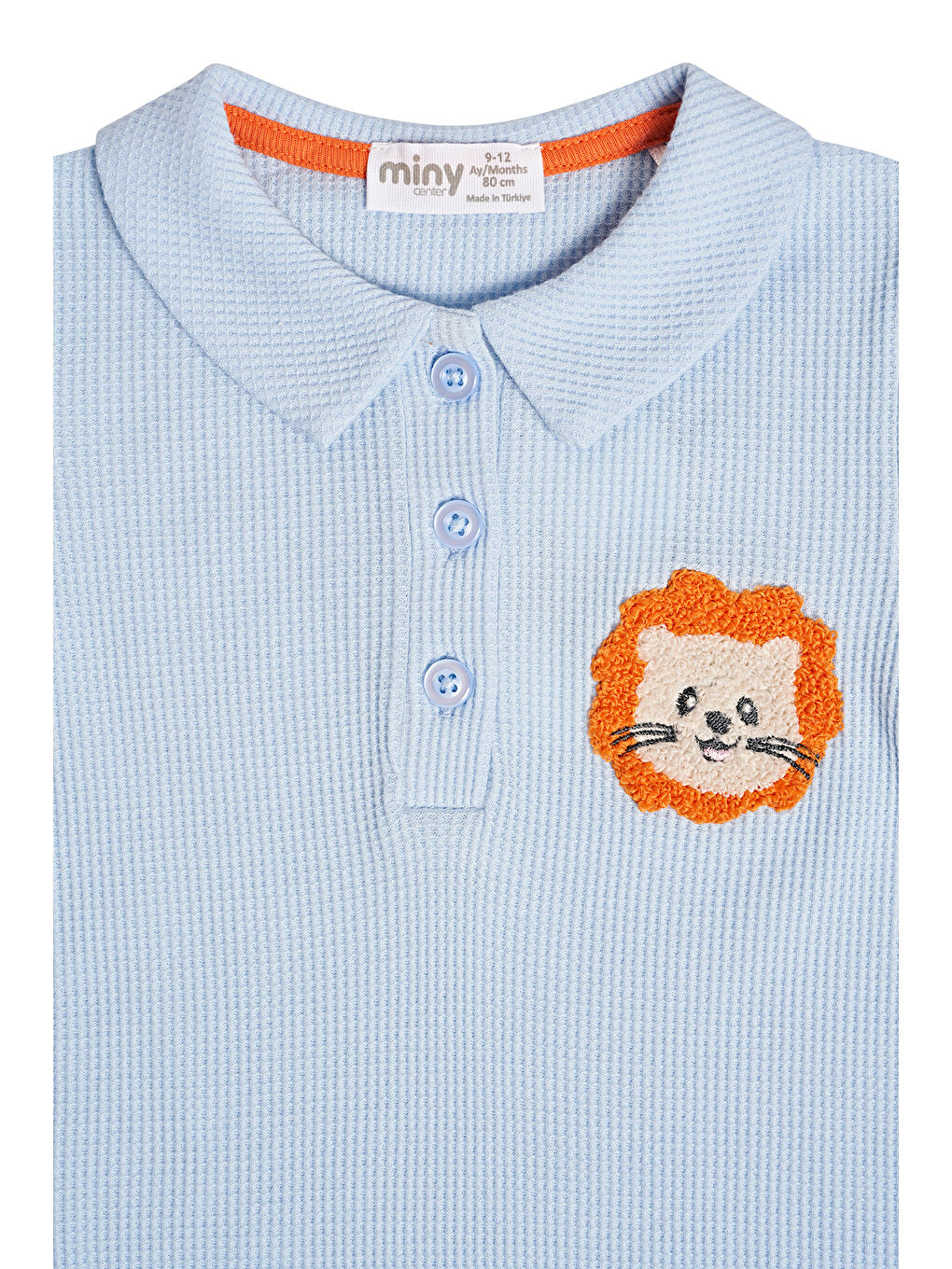 Mavi Waffle Kumaş Aslan Figürlü Erkek Bebek Tulum-2