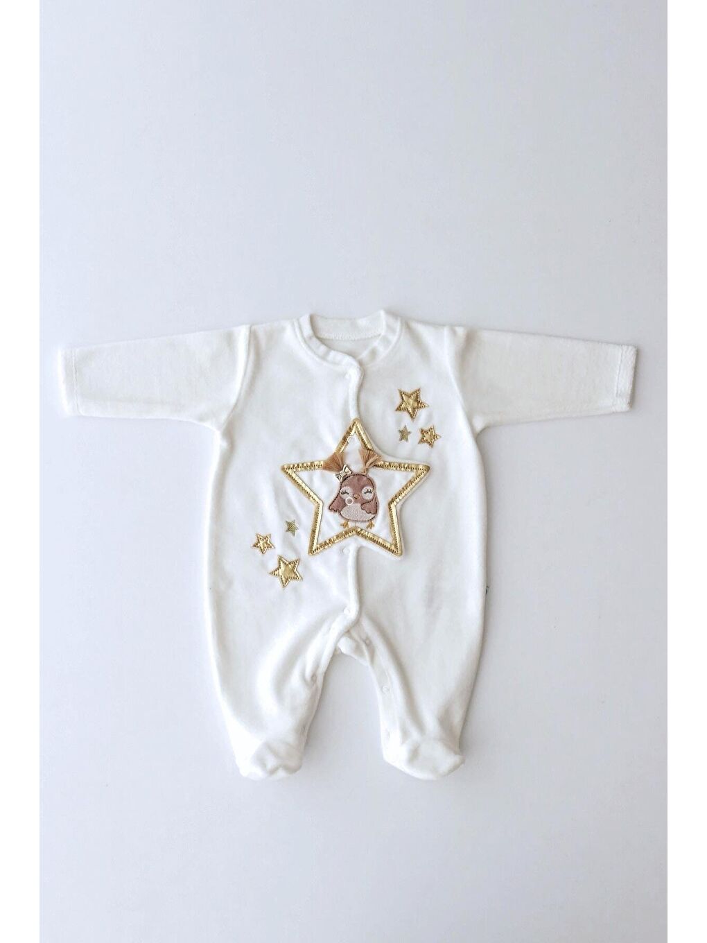 Beyaz Kız Bebek Gold Yıldız Detay Tulum-2