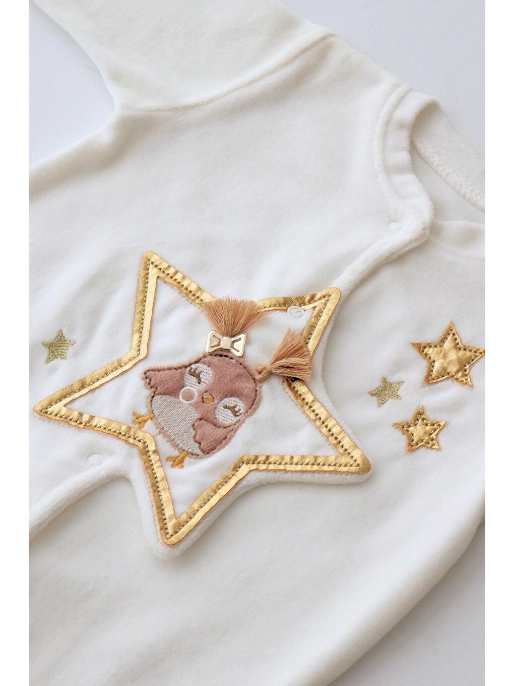 Beyaz Kız Bebek Gold Yıldız Detay Tulum-3